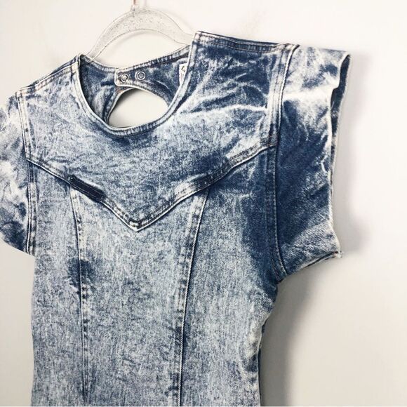 TALE-LORD | VINTAGE Bodycon Stretch Denim Dress Back Cutout Women’s Size 4/5 - Picture 3 of 11